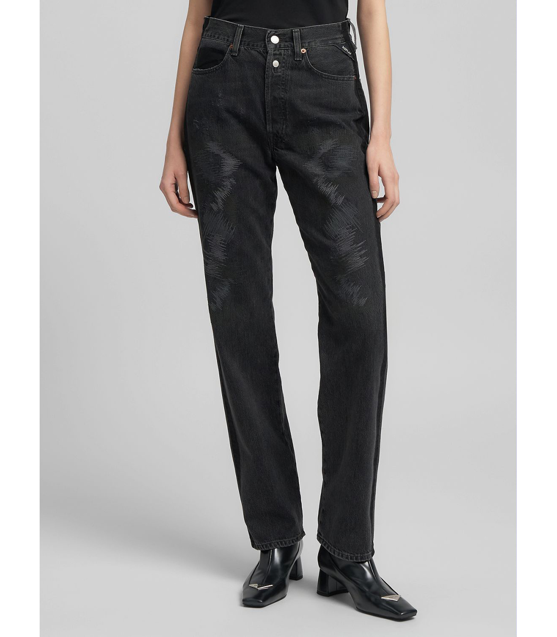 ９ZERO1ランダムステッチリサイクルコットンブラックデニム（セットアップ） 詳細画像 ブラック 2